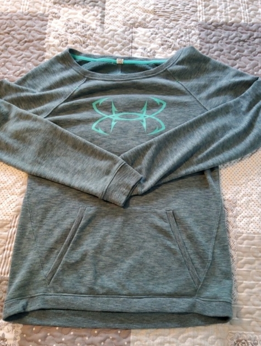 Under Armour Heathered Teal Logo Crewneck Pullover Medium